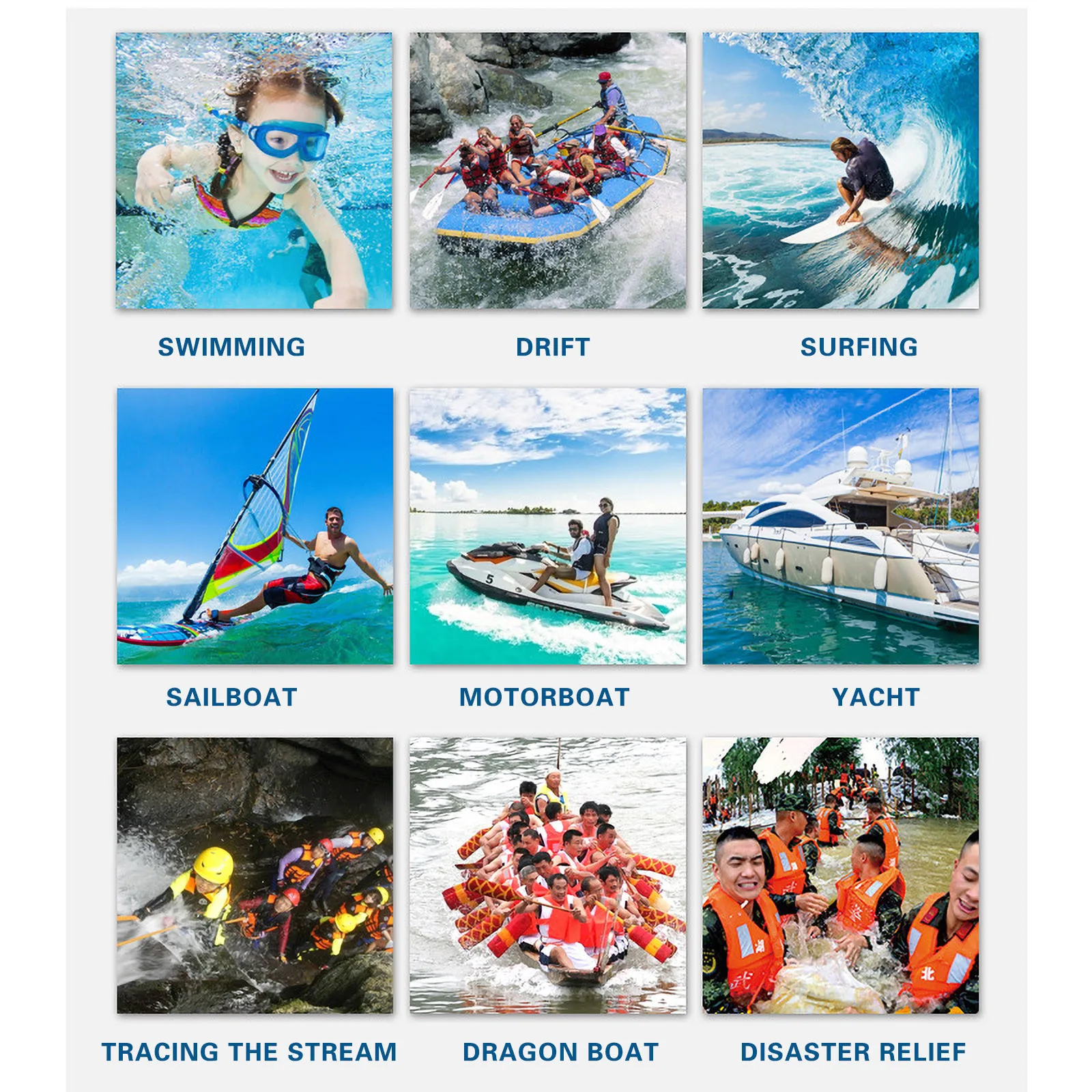 

Universal Outdoor Swimming Boating Skiing Driving Vest Survival Suit Polyester Life Jacket For Adult Children With Pipe