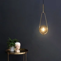 modern simple single pendant lamp copper smoke gray glass ball plating g4 lighting bedside living dining room led warm fixture