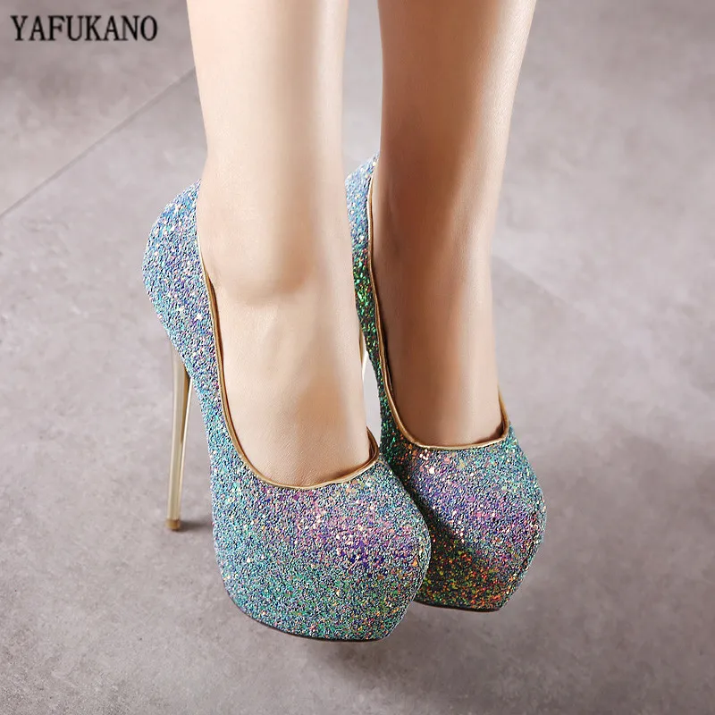 Пикантные туфли лодочки на шпильке с блестками в европейском и американском
