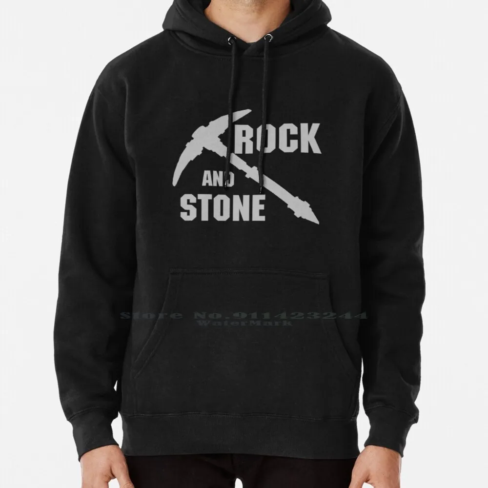 

Rock And Stone!-Grey Hoodie Sweater 6xl Cotton And Stone Deep Galactic Diggy Diggy Dwarves Dwarf Mining Video Game Women