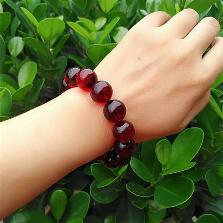 Красный Янтарный медовый восковой браслет натуральный кровяной пруд шар один