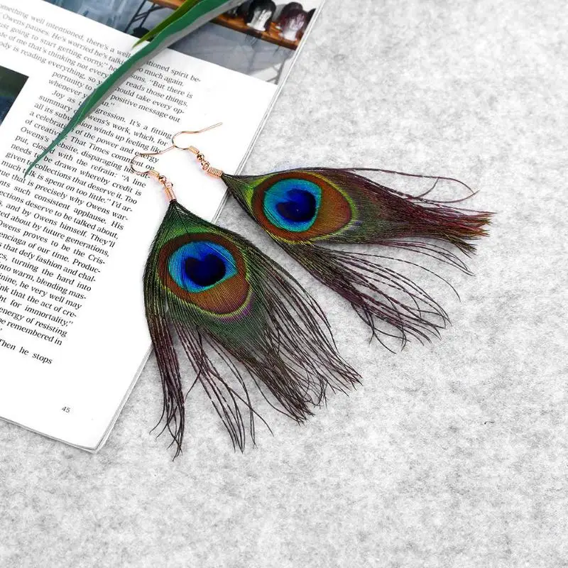 Винтажные длинные серьги с кисточками женское туристическое модное перо павлина