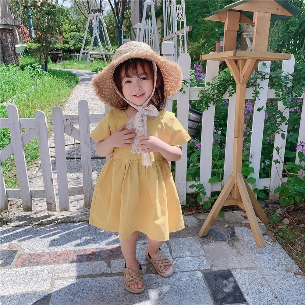 

Girls Dress 2021 Summer New Korean Version Of Children's Clothing Girl Western Style Dress Solid Color Princess Dress 1-6Y