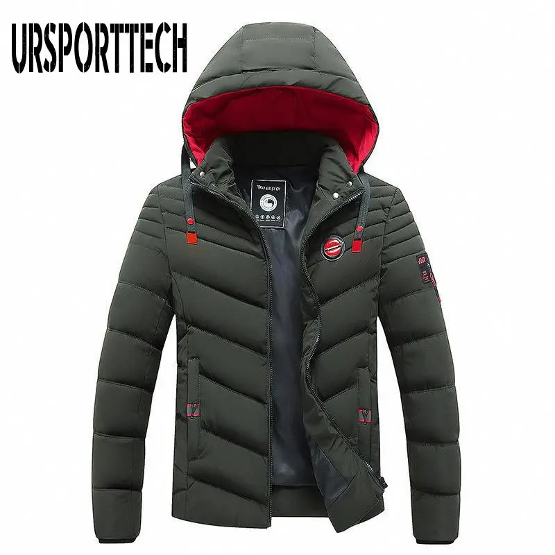 URSPORTTECH Winter Jacket Men Outdoor Hooded Thicken Mens Winter Male Jacket Windbreaker Coat Oversize Men Down Jackets Overcoat