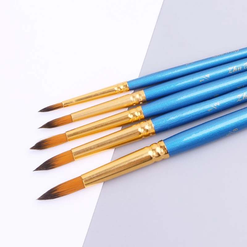 

5xWatercolor Gouache Paint Brushes Round Pointed Tip Nylon Hair Set Art Supplies Dropshipping