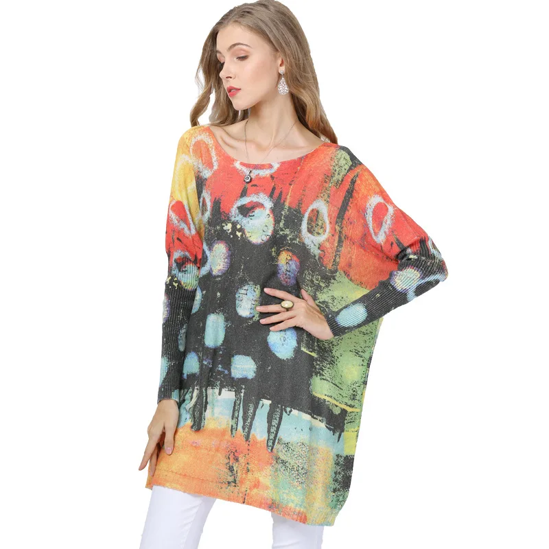 2020 Women New Simple bat sleeve Knitted Sweater Pullovers Solid Red Color Casual Loose Tops Long Sleeves O-neck Kintted Outwear | Женская