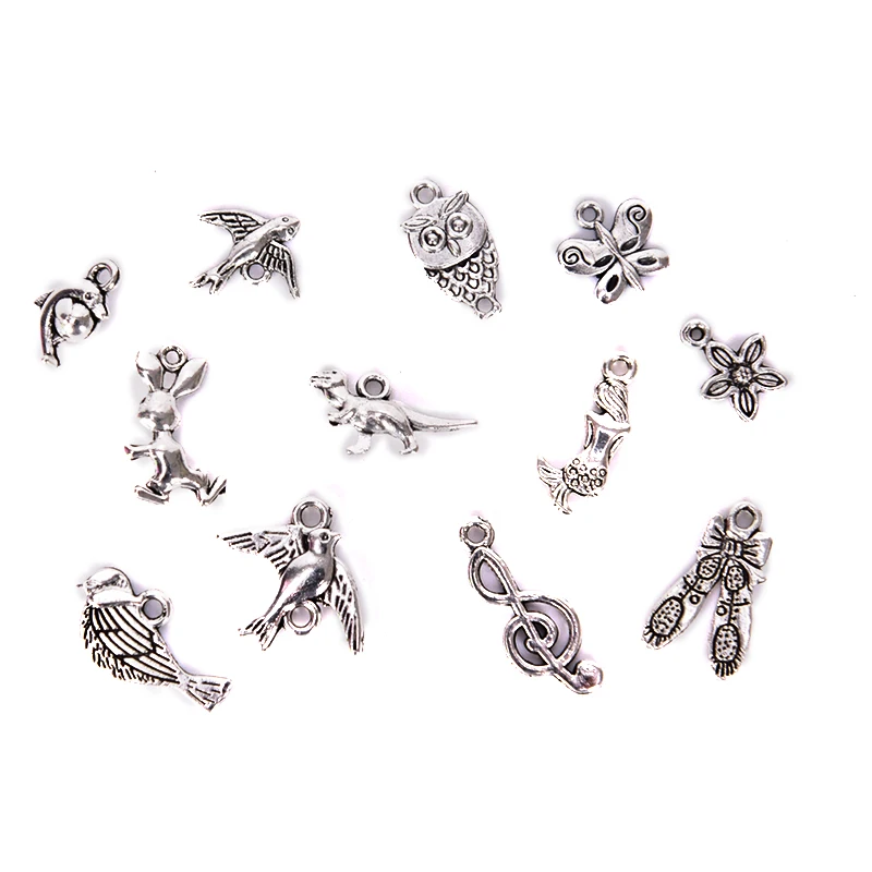 100 шт Смешанные европейские браслеты Подвески античные серебряные цветные