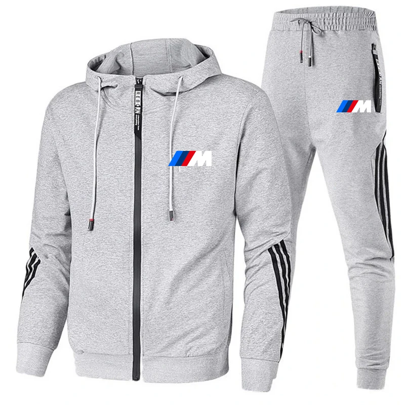 

Spot autumn and winter men's suit zipper hoodie + pants two-piece fleece zipper sweat shirt track suit running suit men's suit