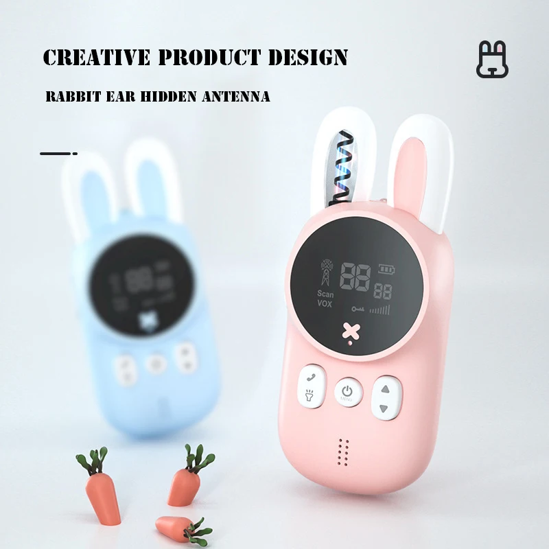 2pcs kids walkie talkie 3km range uhf radio lanyard interphone childrens mobile phone cute rabbit toys for girls boys birthday free global shipping