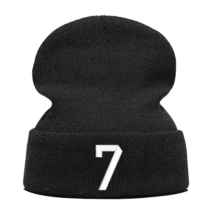 Number 7 Fans Lucky Number 0-10, зимняя вязаная шапка с вышивкой, унисекс, хип-хоп, мужская, женская, уличная, танцевальная, облегающая шапка, повседневная, спортивная шапка - Цвет: Number 7