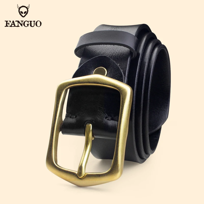 

Handmade High Quality Genuine Leather Belt Men's Fashion Jeans Belt Pure Copper Pin Buckle Belts No Interlayer Strong Flexible