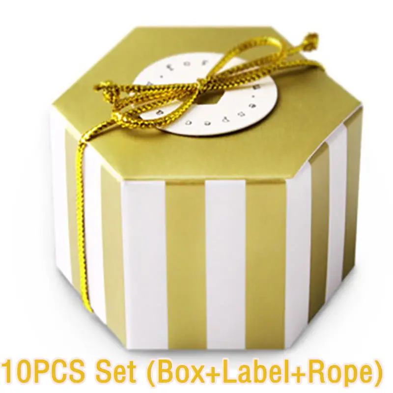 10pcs stamping set Подарочная коробка в полоску и горох Boite Dragees Bonbonniere, упаковка, свадебные подарочные коробки для конфет, торта, вечерние шоколадные сумки - Цвет: 10pcs stamping set