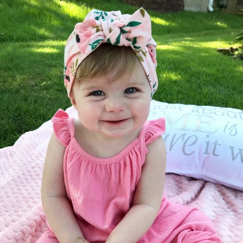 

Newborn Baby Girl Floral Pattern Knit Beanies Headband Cotton Soft Girls Sleep Caps Infant Hat Turban Elastic Cap