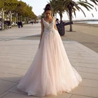 Кисть для румян, v-образный вырез, платье принцессы на свадьбу, платья на бретельках с аппликацией в виде пляжные платья для матери невесты платье с открытой спиной Иллюзия A-Line Свадебные платья