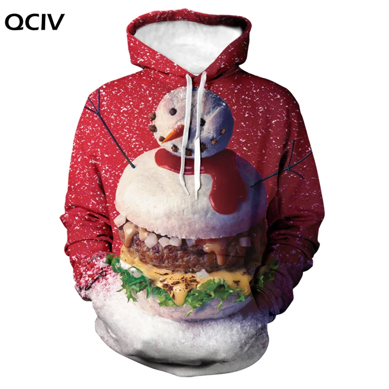

New Christmas Hamburger Men Sweatwear 3D Trendy Fashion Street Lovers Hoodie Hooded Pullover Oversized Sweatshirts