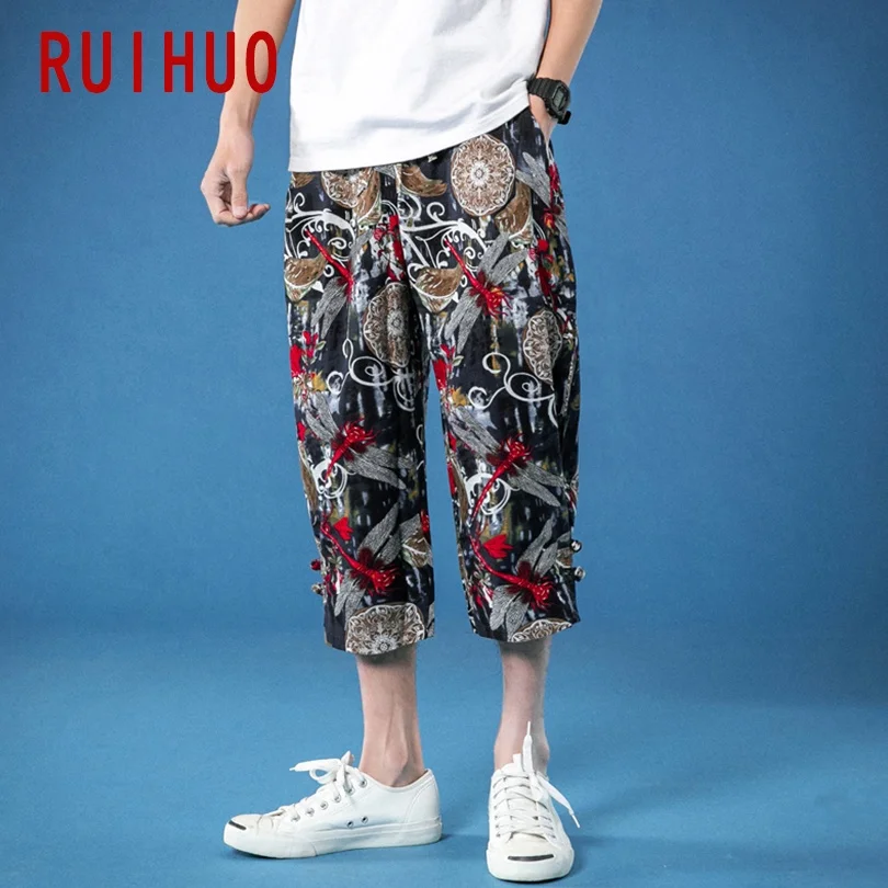 

RUIHUO 2021 New Print Casual Calf-Length Pants Men Trousers Joggers Pants Men Sweatpants Hip Hop Streetwear Male Plus Size M-5XL