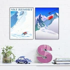 Плакат с зимним лесом, иллюстрация, кабель, автомобиль, долина, холст, картина на стену для гостиной, украшение, лыжная курорт, художественные принты