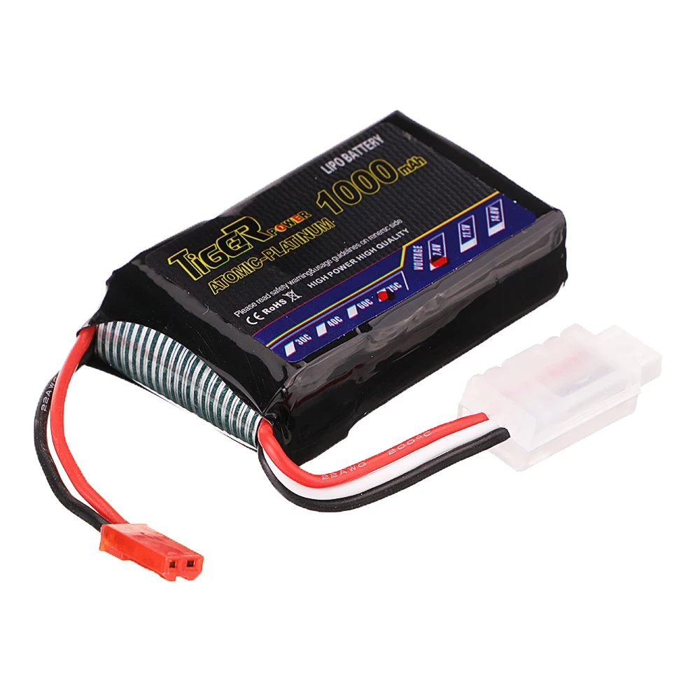 2 шт. Tiger Power 7 4 В 1000 мАч 75C 2S Lipo Battery JST Plug для радиоуправляемых дронов FPV Racing Airplane Fix wing