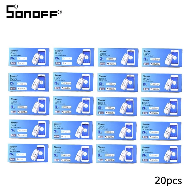 20pcs Sonoff Basic Itead Sonoff базовый Wifi переключатель DIY беспроводной пульт дистанционного управления Domotica светильник интеллектуальное реле для домашней автоматизации модуль контроллер работа с Alexa - Комплект: 20pcs Sonoff Basic