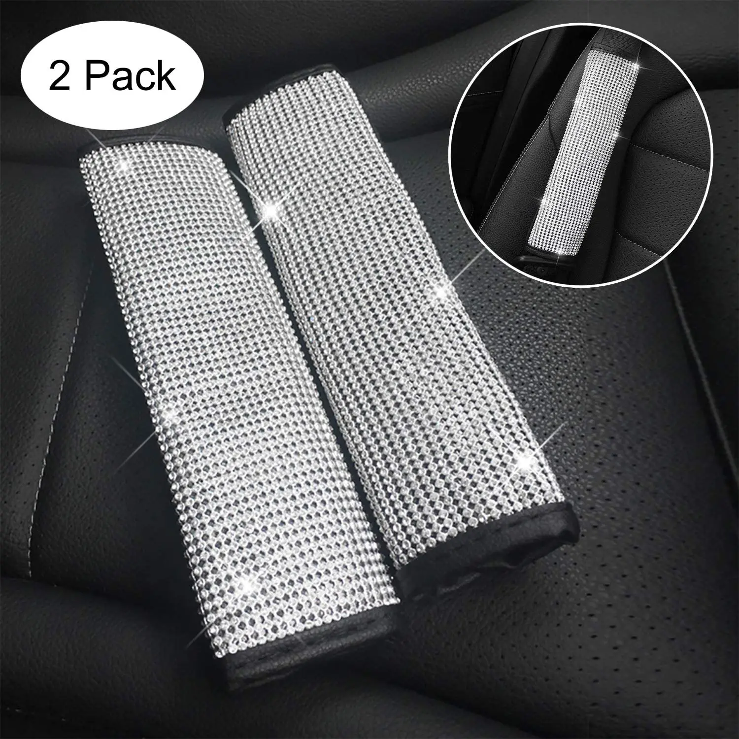

Bling Crystal Diamond Car Seat Belt Shoulder Pads,Rhinestone Leather Handcraft Seatbelt Cover Car Accessories for Women, Lady