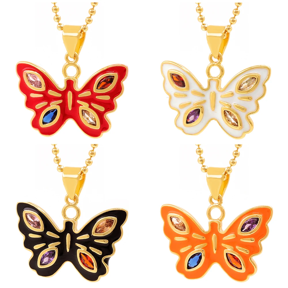 2021Korean Fashion Dripping oil Butterfly Pendant Necklace Golden Color Statement Jewelry Christmas Gifts Wholesale Dropshipping