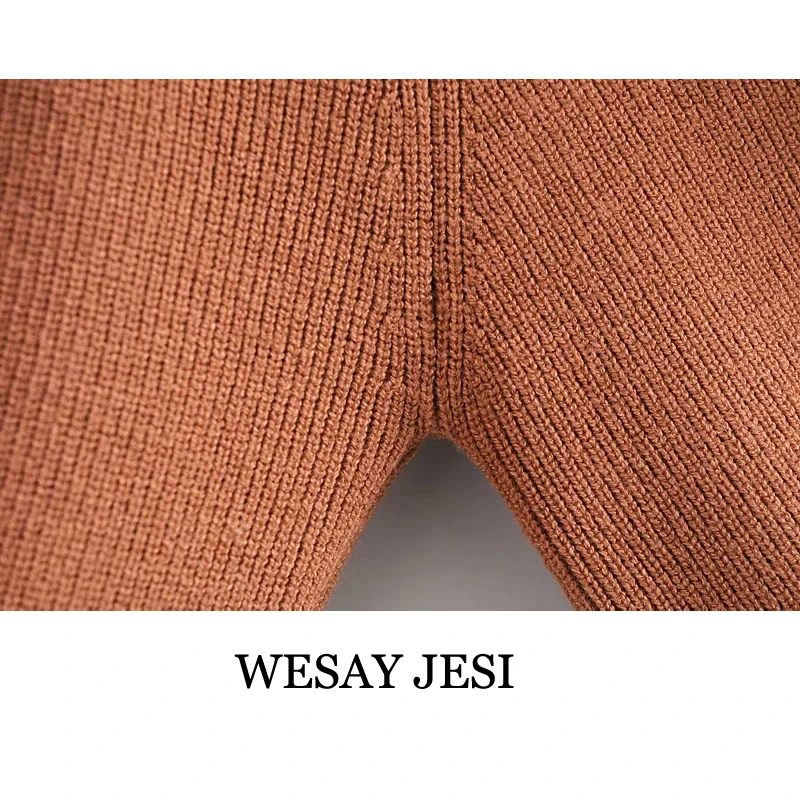 

WESAY JESI Women Ruffle Long Sleeve Knit Sweater O Neck Front Button Patchwork Casual Sweaters Female Chic Slim Knitted Top