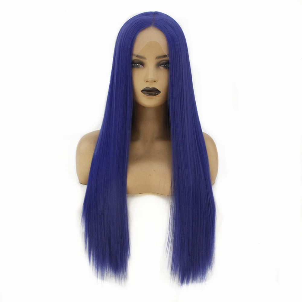 Модные синие длинные прямые волосы парик из искусственных волос Синтетические