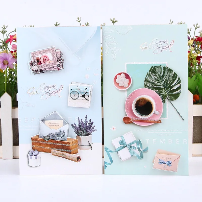 8pcs/set Greeting Card with Envelopes Gold Sequin 3d Pop Up Best Wishes Blank Thank You Gift Cards mother teacher day | Дом и сад
