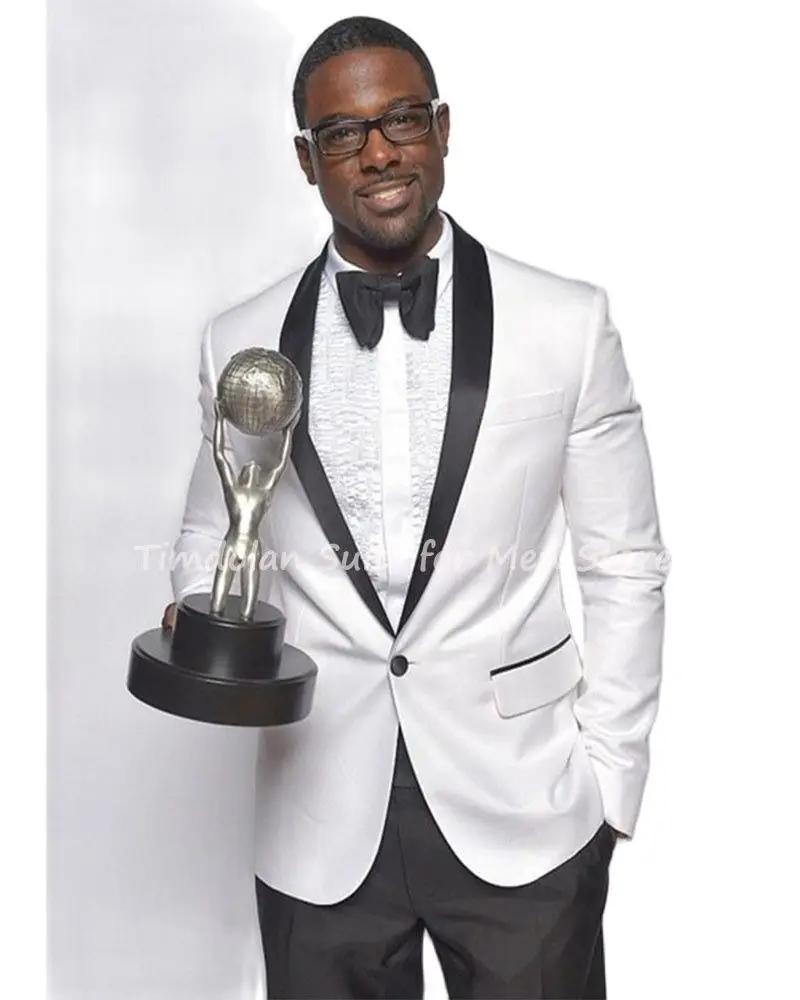 

2022 модные белые мужские костюмы, Черная шаль, Индивидуальные свадебные смокинги, облегающие деловые мужские костюмы (пиджак + брюки + галсту...