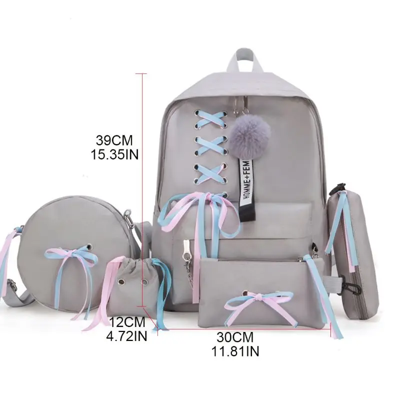 

5pcs Canvas Backpack Ribbon Handbag Shoulder Drawstring Bag Pencil Case Set