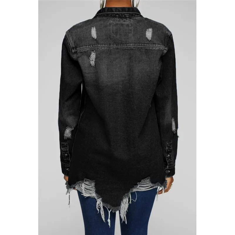 

Autumn Fashion Winter Women's Coat Long Sleeve Irregular Single Row Buttons Denim Jacket for Vacation Party Travelling Trench