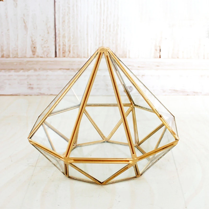 

Handmade Gold Open Glass Geometric Terrarium Brass Diamond Succulent Fern Moss P Dropshipping