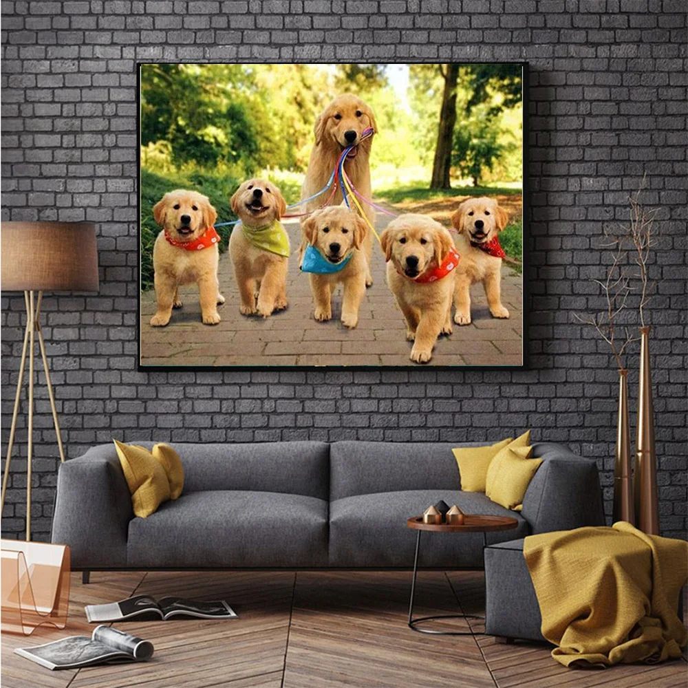 DIY Dog family diamond painting dog dimaond embroidery full drill 5D mosaic round | Дом и сад