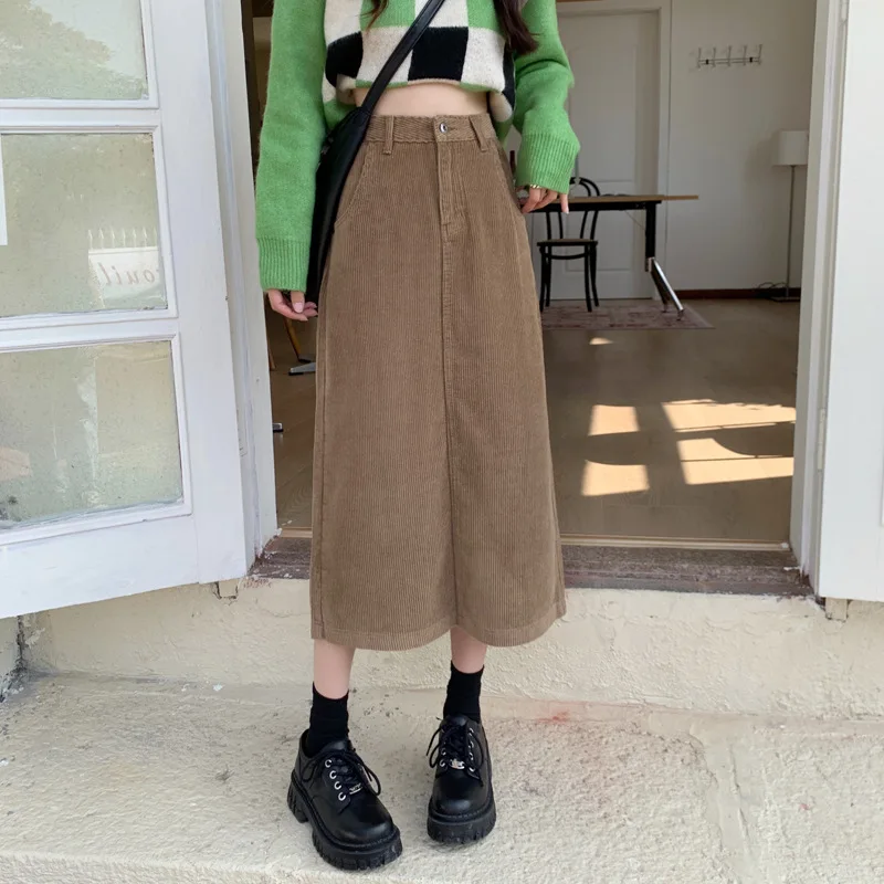 

Женская Вельветовая юбка средней длины, с высокой талией, средней длины