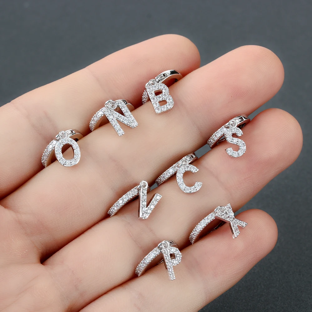 1pc Letter CZ 26 Initial Charm Dangle Drop Earring Girls Hoop Earrings Personalized Name Alphabet Gold Silver | Украшения и