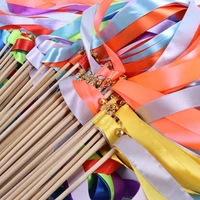 5pcsset colorful ribbon wedding wands wedding bells ribbon stick party celebration supplies garland decoration