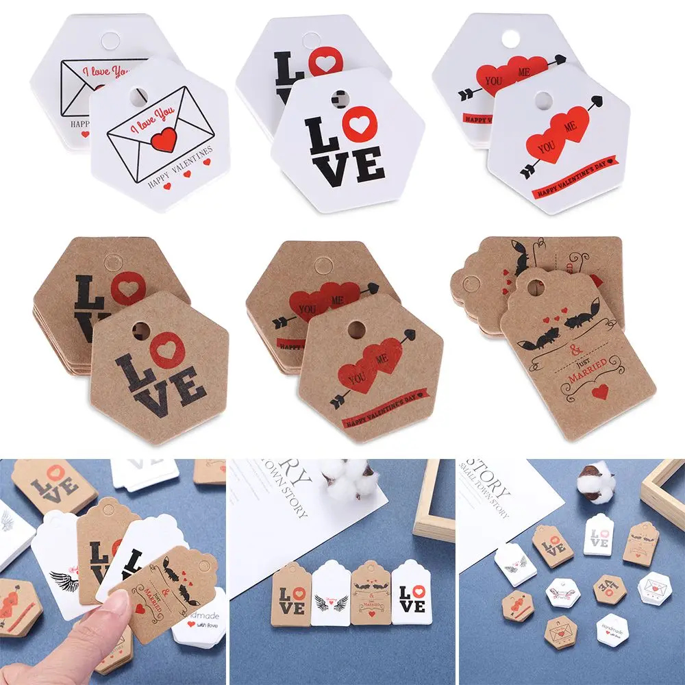 

100Pcs Cards Package Wrapping Wedding Party Happy Valentine's Day Gift Tags Hanging Label Thank You Handmade with Love