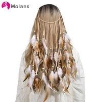 molans fashion bohemian feather headband scrunchies elastic hair band women girl weaving hair accessories indian tassel headwear
