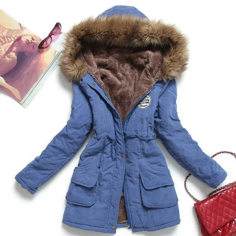Blue Зимняя куртка Женская Толстая теплая парка с капюшоном Mujer хлопковое Стеганое пальто Длинная Куртка размера плюс 3xl тонкая женская куртка - Цвет: Blue