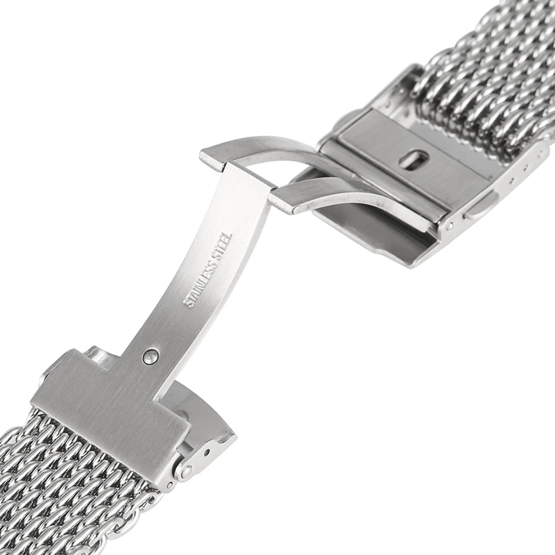 18mm 20mm 22mm Stainless Steel Mesh Watch Band Silver For Mens Wrist Watch Strap Bracelet Push Button Replacement
