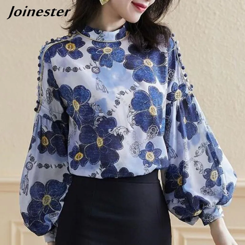 

Women Elegant Full Sleeve Blouse Mandarin Collar Workwear Blouse Top Shirts for Ladies Woman Vintage Tops Plus Size Clothing