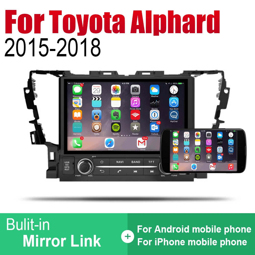Автомагнитола на Android с GPS-навигацией для Toyota Alphard 2015 2016 2017 2018 Bluetooth Wi-Fi 2din стерео
