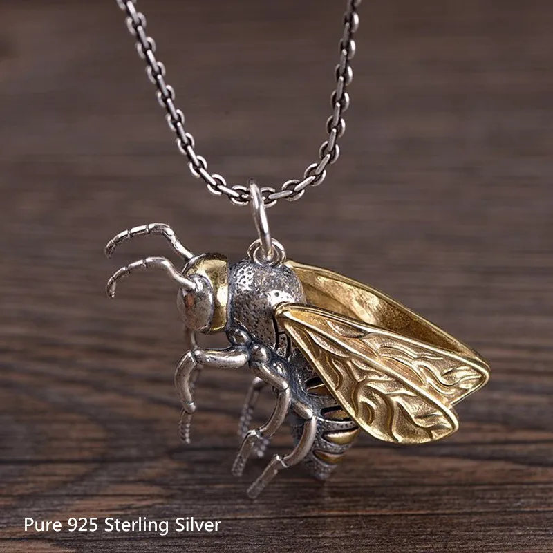 

Buyee Unique Men Necklace Pendants Vivid Gig Bumblebee Bee Real 925 Sterling Silver Rock Punk Pendant for Men Fashion Jewelry