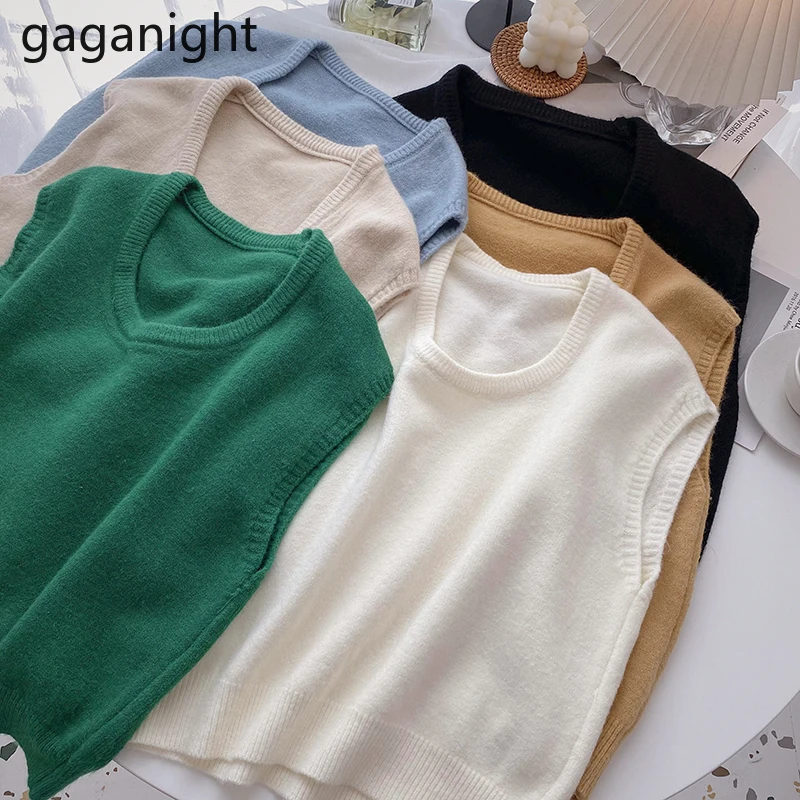 

Gaganight Повседневный свободный женский однотонный вязаный жилет без рукавов модные женские шикарные майки Весна осень уличная одежда Прямая ...