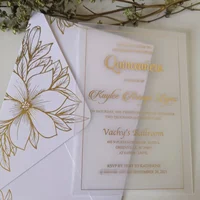 50-100pcs Quinceañera Invitations Mexican and Spanish Girl 15th Birthday Invites Transparent Visible PVC Plastic Cards
