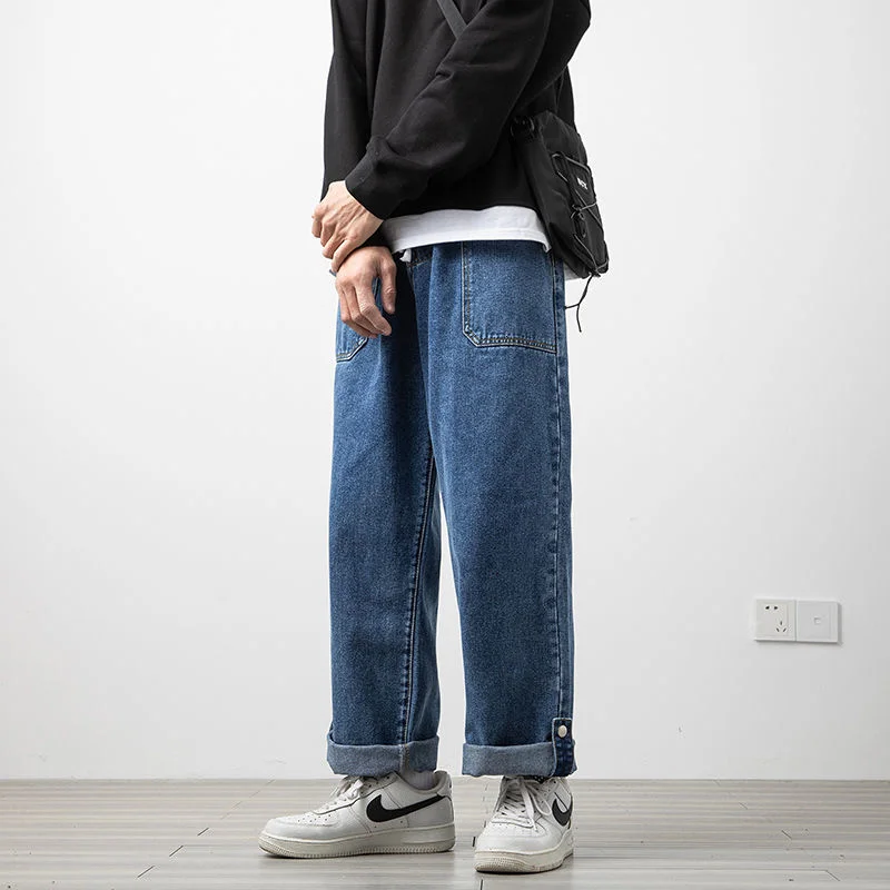 Mens Clothing Autumn Straight Tube Trouser Leg Pants Couples  Leisure Pure Color College Streets Package Mail Office 2021