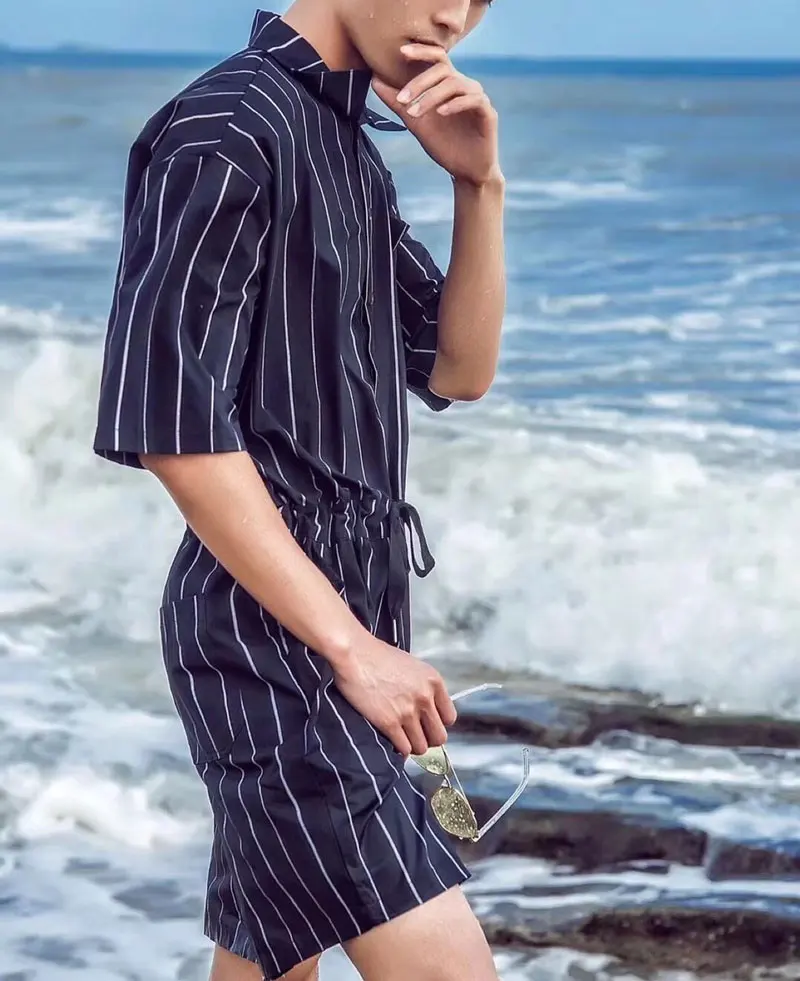 ZYYong летний мужской комбинезон с отворотами Модный повседневный удобный уличная