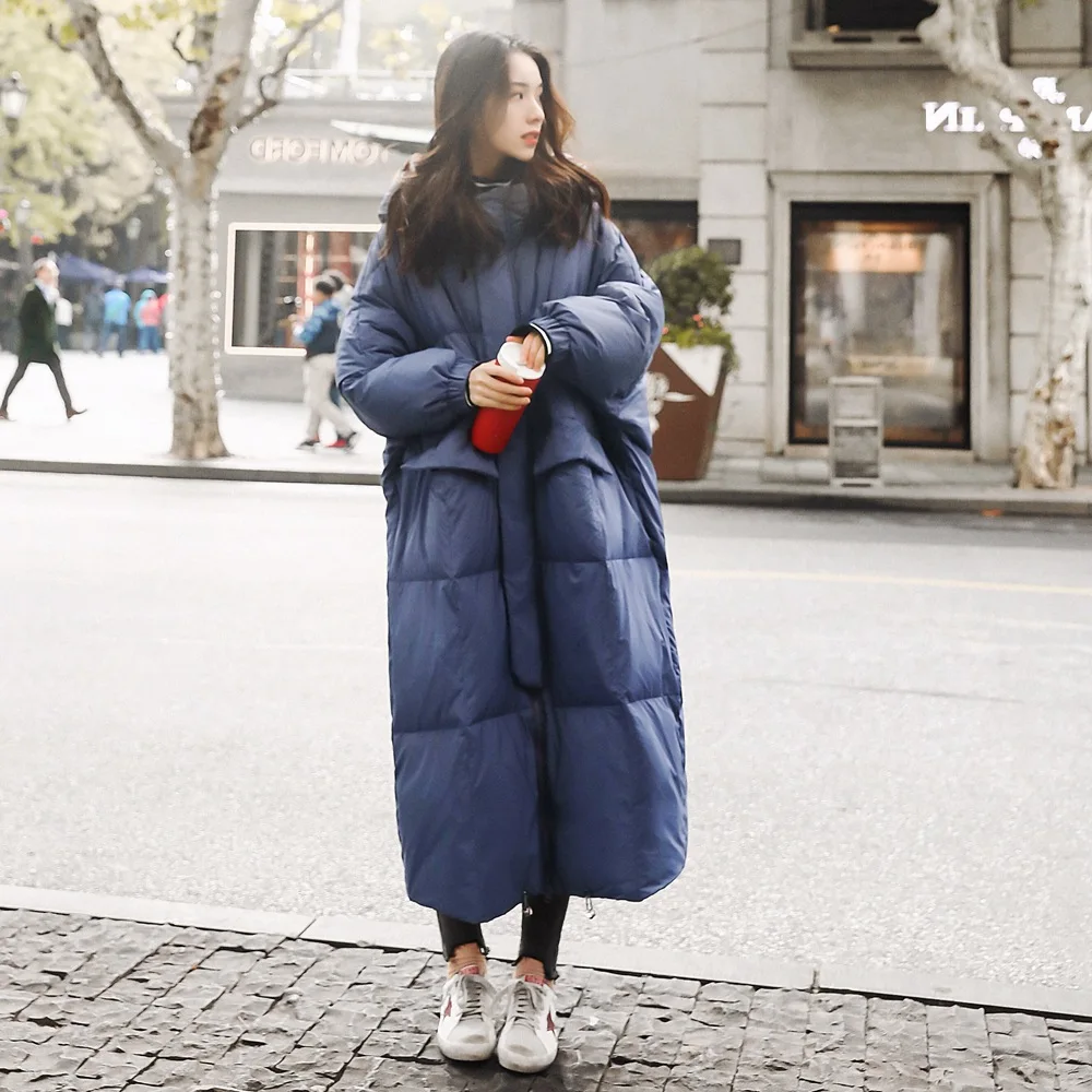 Photo Shoot Winter New Style Korean-style WOMEN'S Wear Retro Laziness over-the-Knee Long Loose Cotton Coat Hooded Cotton-pa