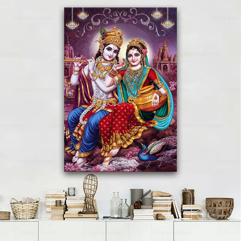 Индийская религия лорд радха кришна Холст Картина плакаты-портреты и принты на