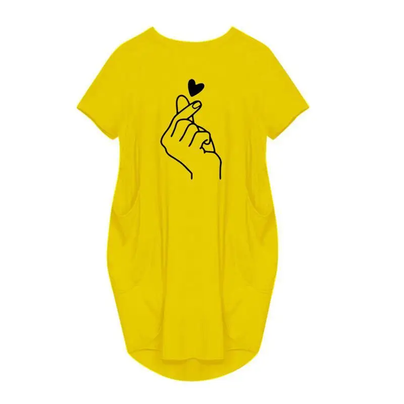 

2021 Women Dress Short Sleeve Dress Hand Than Heart Love Letters Summer Beach Vestidos Women Dresses Plus Size Oversize 5XL